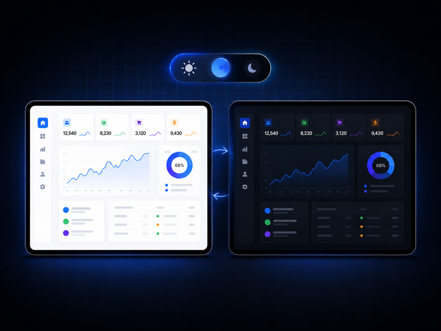 Desktop, tablet, and phone shown together to represent responsive layouts
